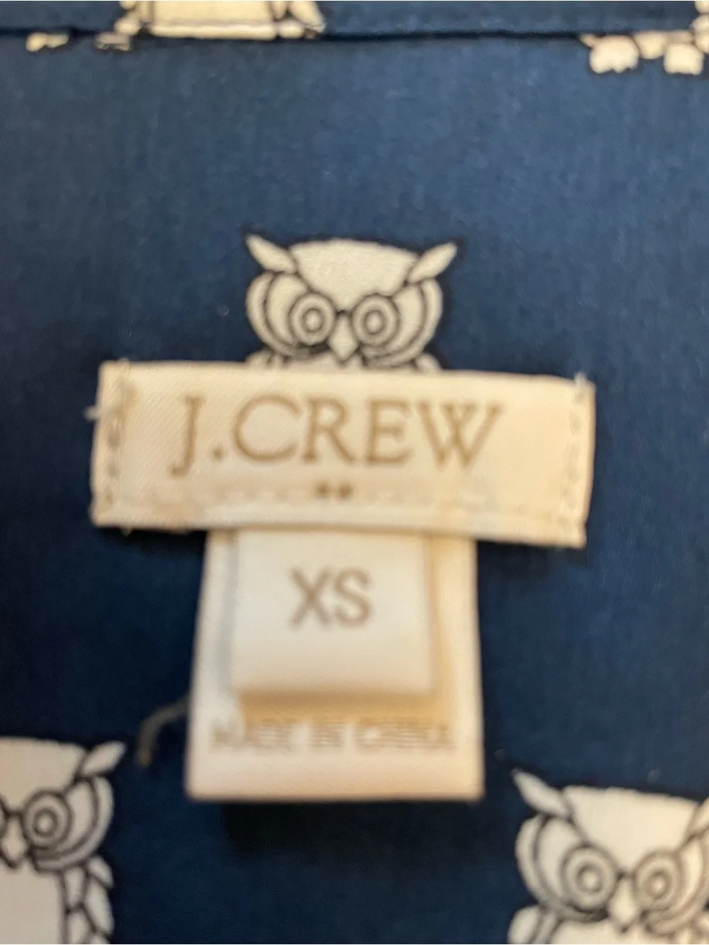 J. Crew Navy Button-Down Shirt with White Owl Print